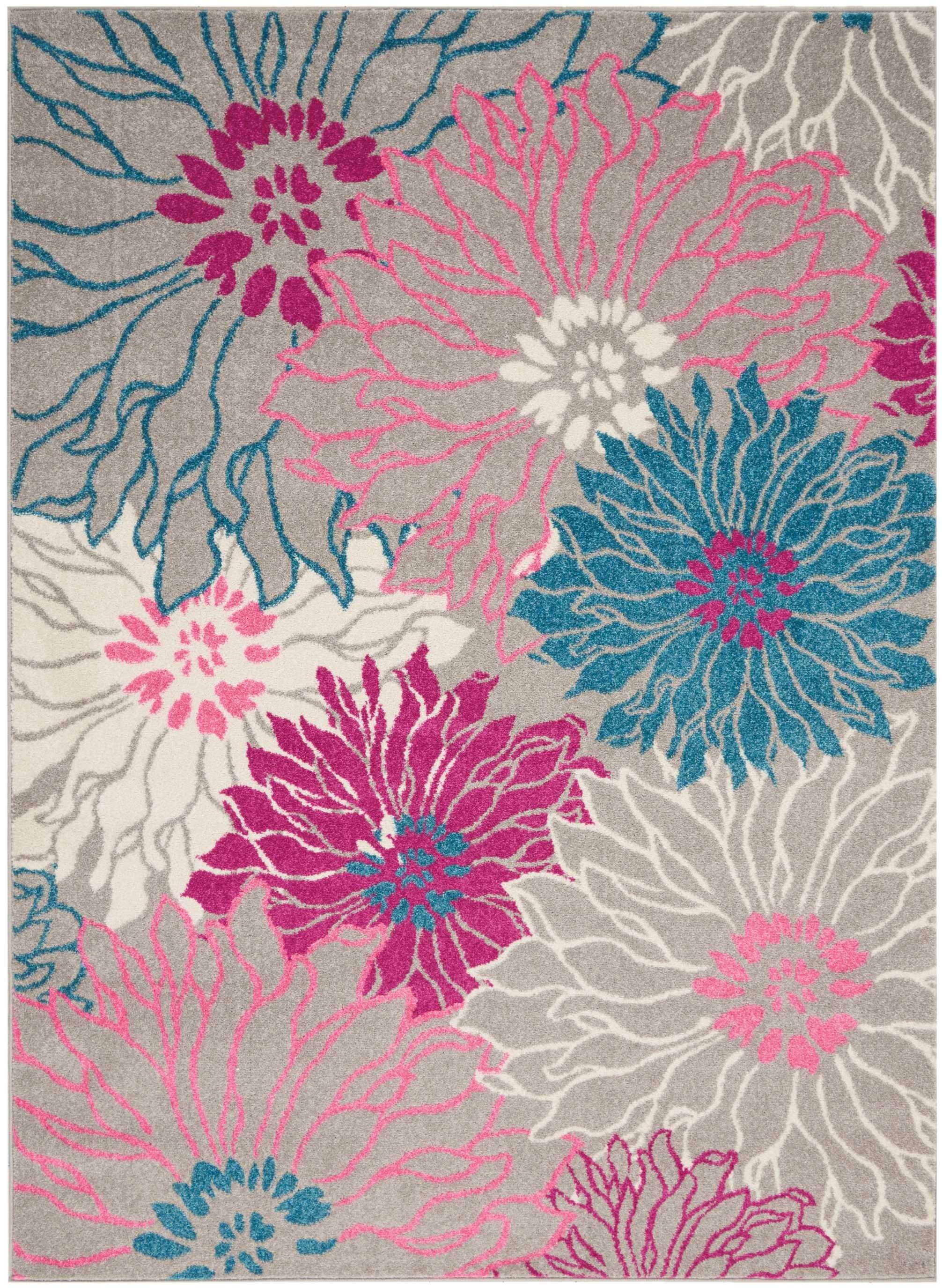 2’ X 6’ Gray And Pink Tropical Flower Runner Rug