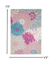 2’ X 6’ Gray And Pink Tropical Flower Runner Rug
