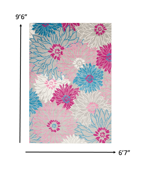 2’ X 6’ Gray And Pink Tropical Flower Runner Rug