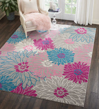 2’ X 6’ Gray And Pink Tropical Flower Runner Rug