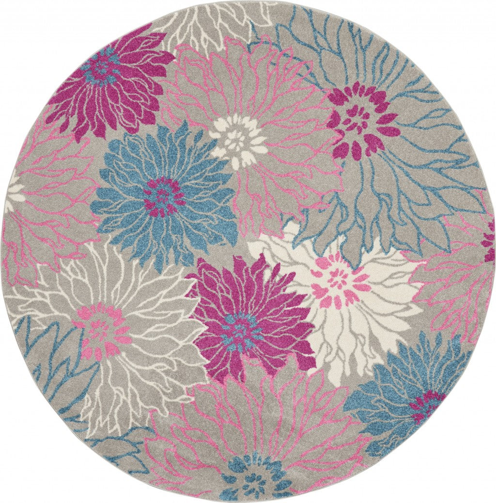 2’ X 6’ Gray And Pink Tropical Flower Runner Rug