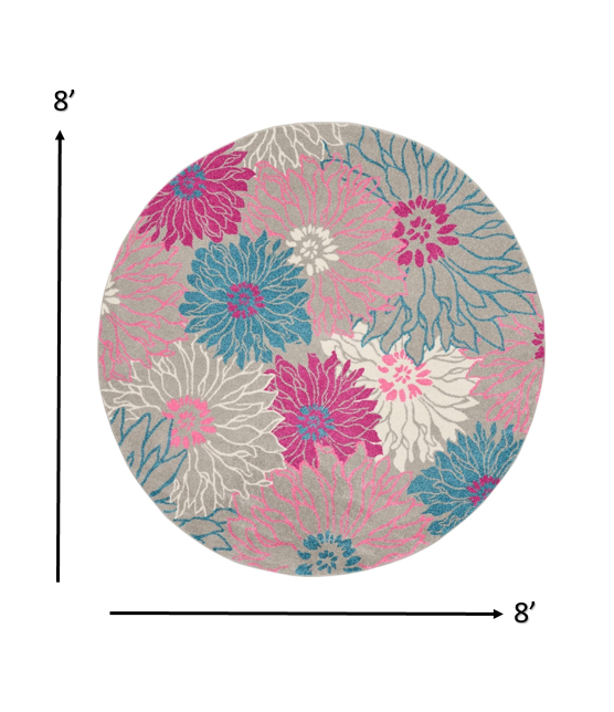 2’ X 6’ Gray And Pink Tropical Flower Runner Rug