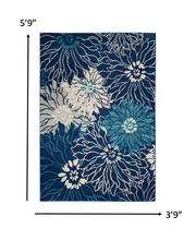 4’ X 6’ Navy And Ivory Floral Area Rug