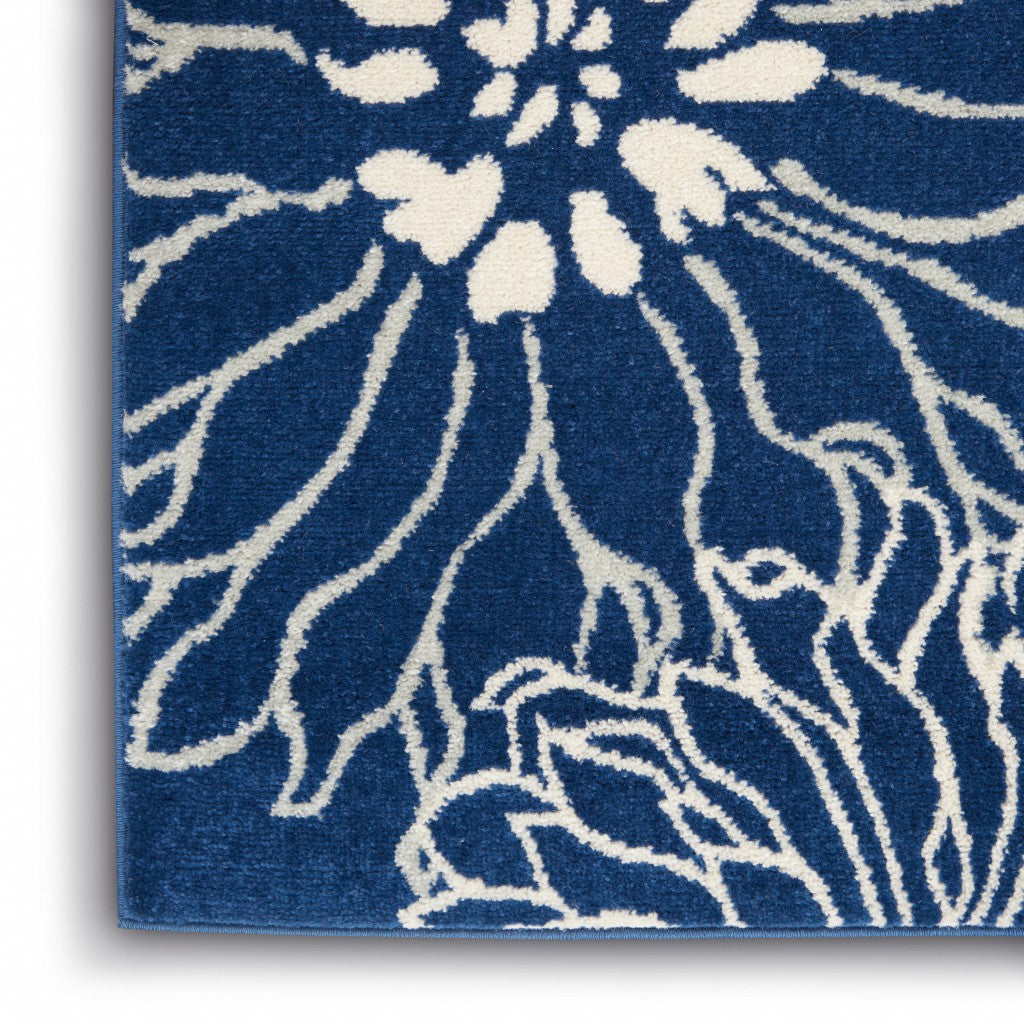 4’ X 6’ Navy And Ivory Floral Area Rug