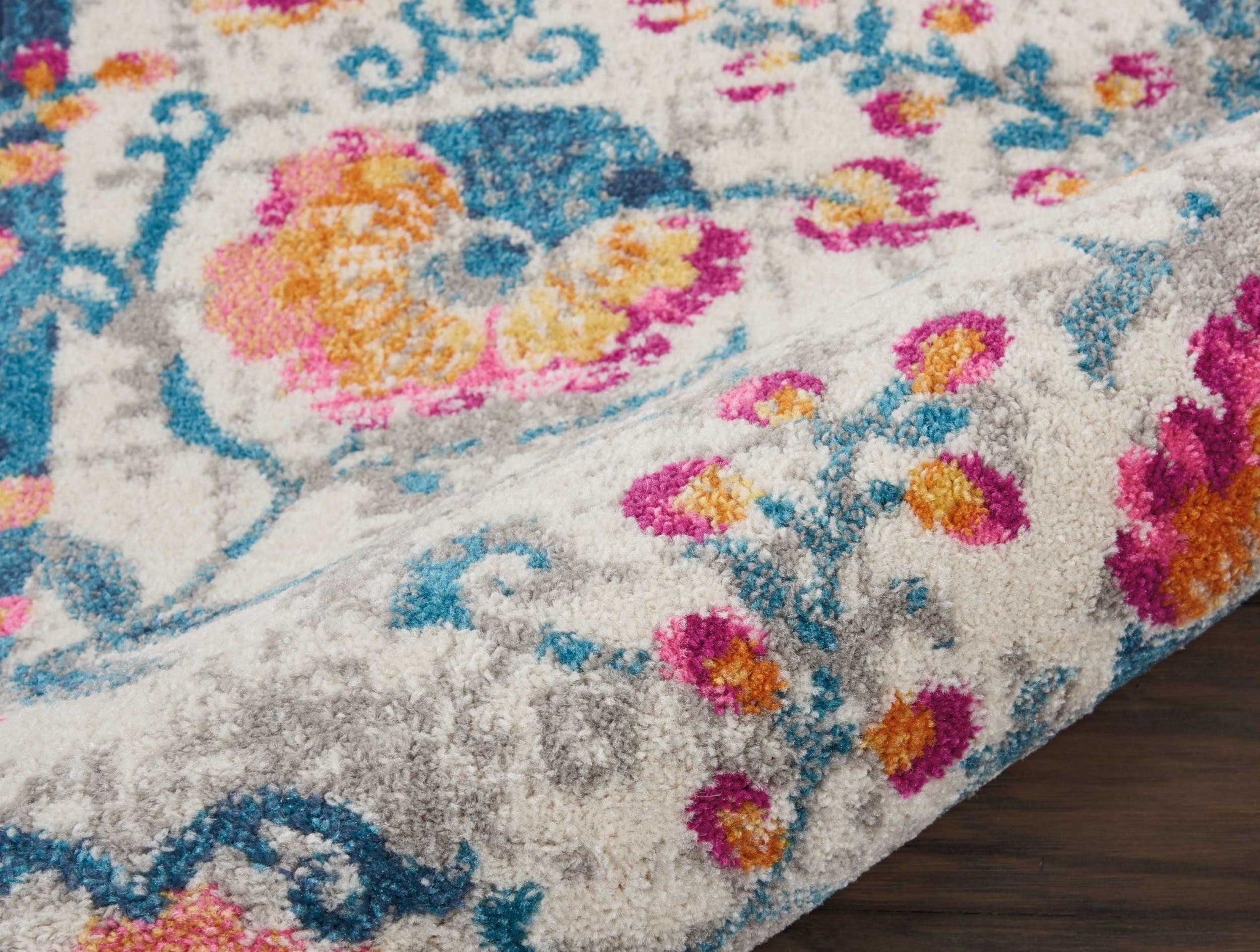 2’ X 6’ Ivory And Blue Floral Vines Runner Rug