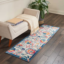 2’ X 6’ Ivory And Blue Floral Vines Runner Rug