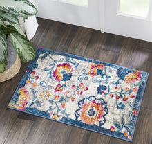 2’ X 6’ Ivory And Blue Floral Vines Runner Rug