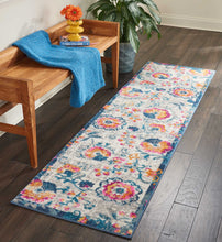 2’ X 6’ Ivory And Blue Floral Vines Runner Rug