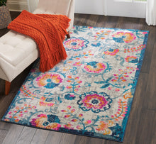 2’ X 6’ Ivory And Blue Floral Vines Runner Rug