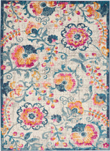 2’ X 6’ Ivory And Blue Floral Vines Runner Rug