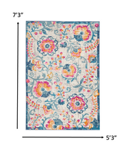 2’ X 6’ Ivory And Blue Floral Vines Runner Rug