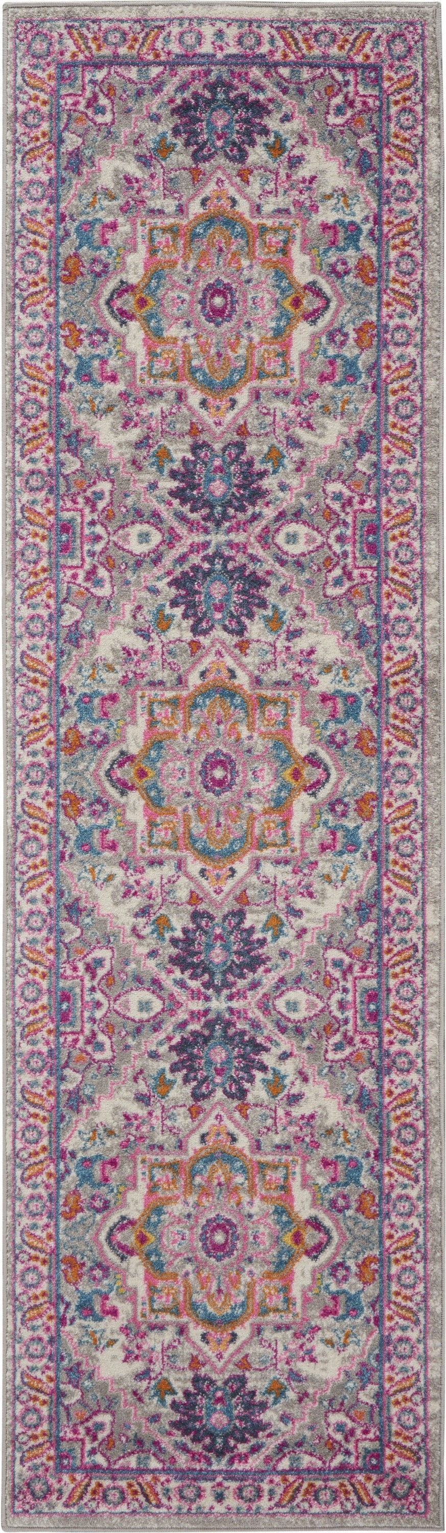 2’ X 6’ Light Gray And Pink Medallion Runner Rug