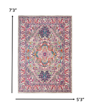 4’ X 6’ Light Gray And Pink Medallion Area Rug