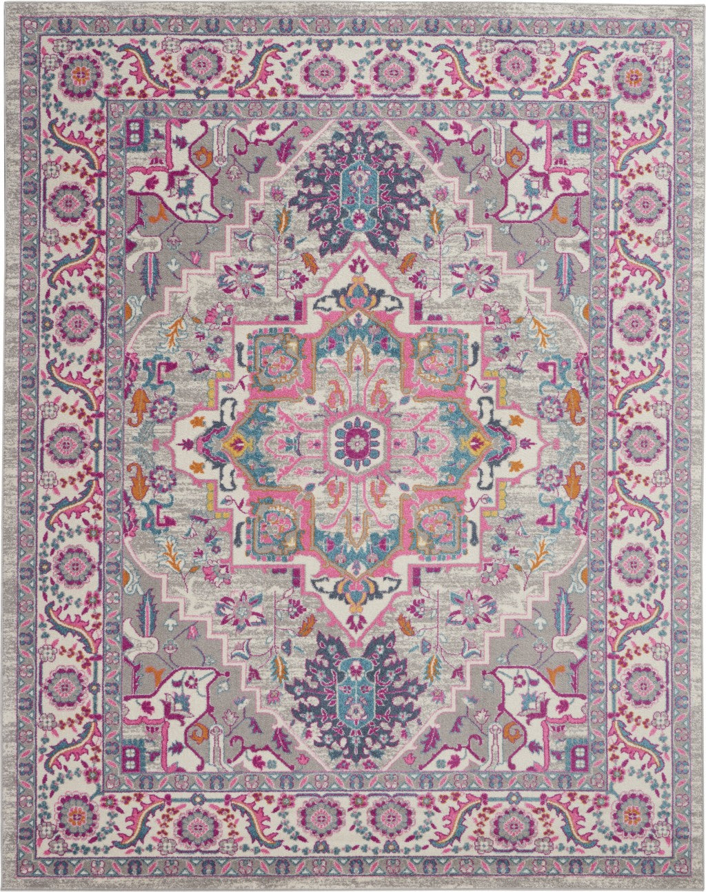 4’ X 6’ Light Gray And Pink Medallion Area Rug