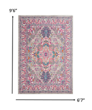 4’ X 6’ Light Gray And Pink Medallion Area Rug