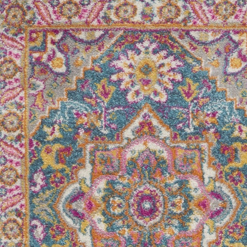 2’ X 3’ Teal And Pink Medallion Scatter Rug