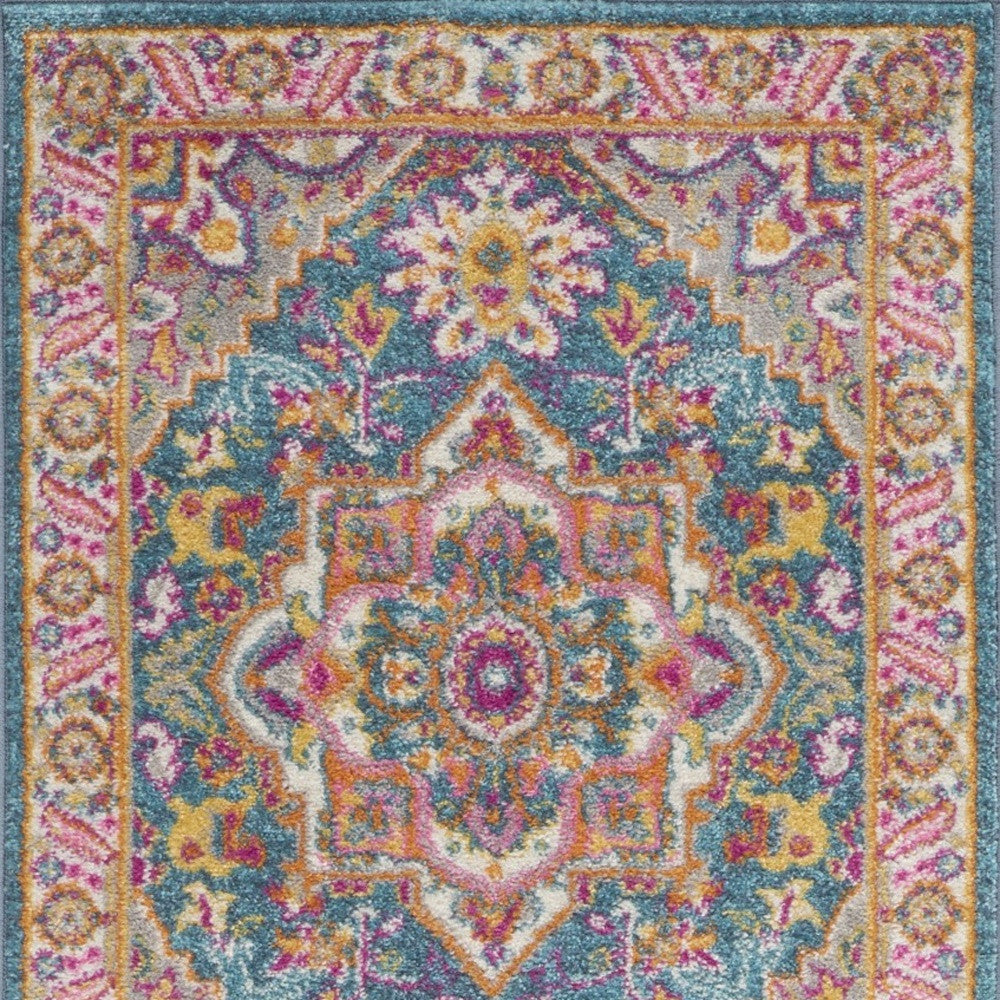 2’ X 3’ Teal And Pink Medallion Scatter Rug