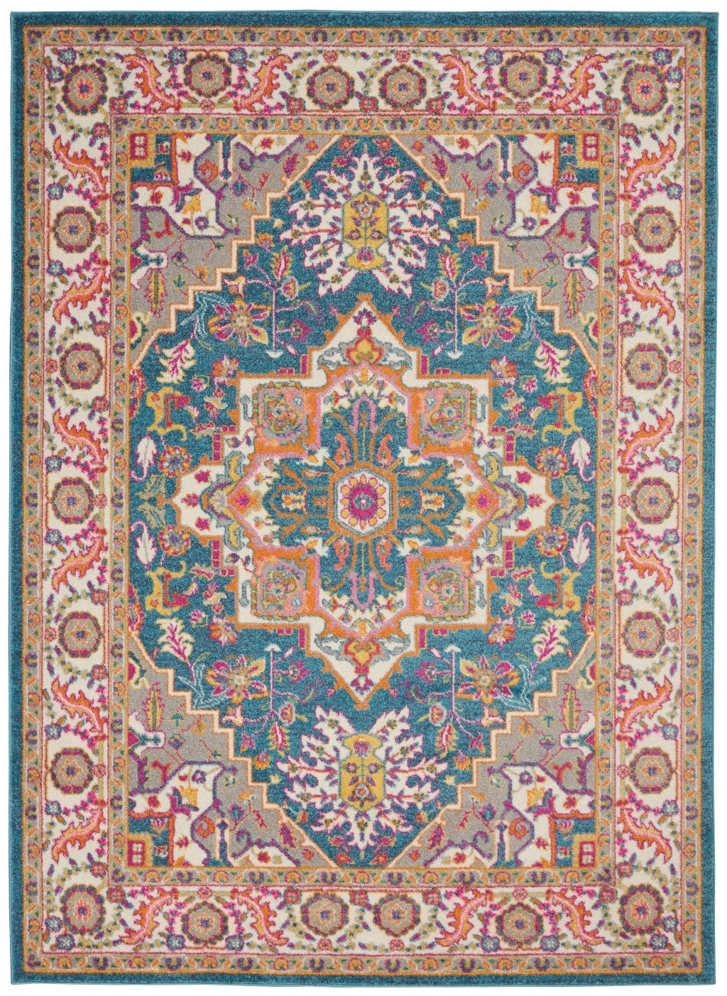 4’ X 6’ Teal And Pink Medallion Area Rug
