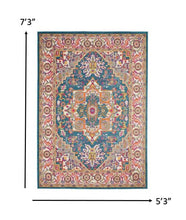 4’ X 6’ Teal And Pink Medallion Area Rug