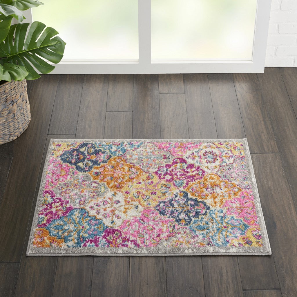 2’ X 3’ Muted Brights Floral Diamond Scatter Rug