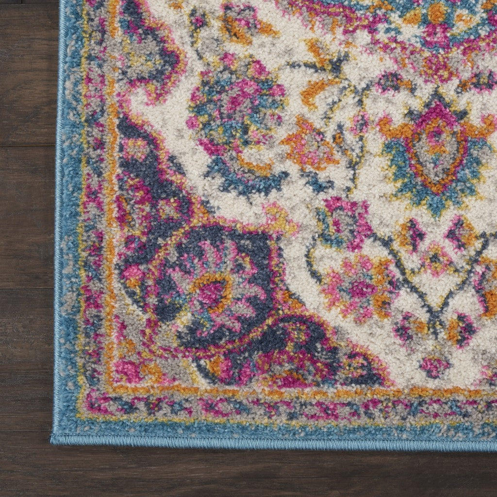 2’ X 3’ Pink And Blue Floral Medallion Scatter Rug