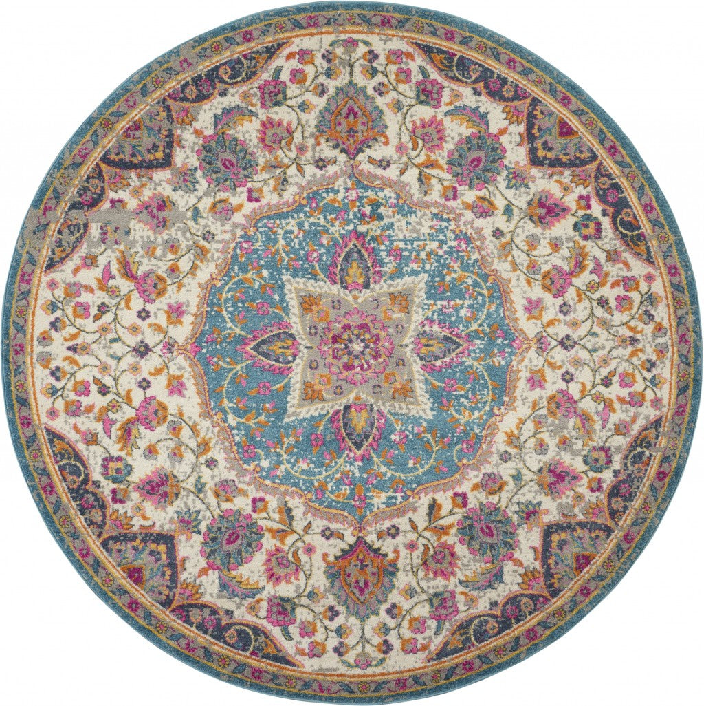 2’ X 3’ Pink And Blue Floral Medallion Scatter Rug
