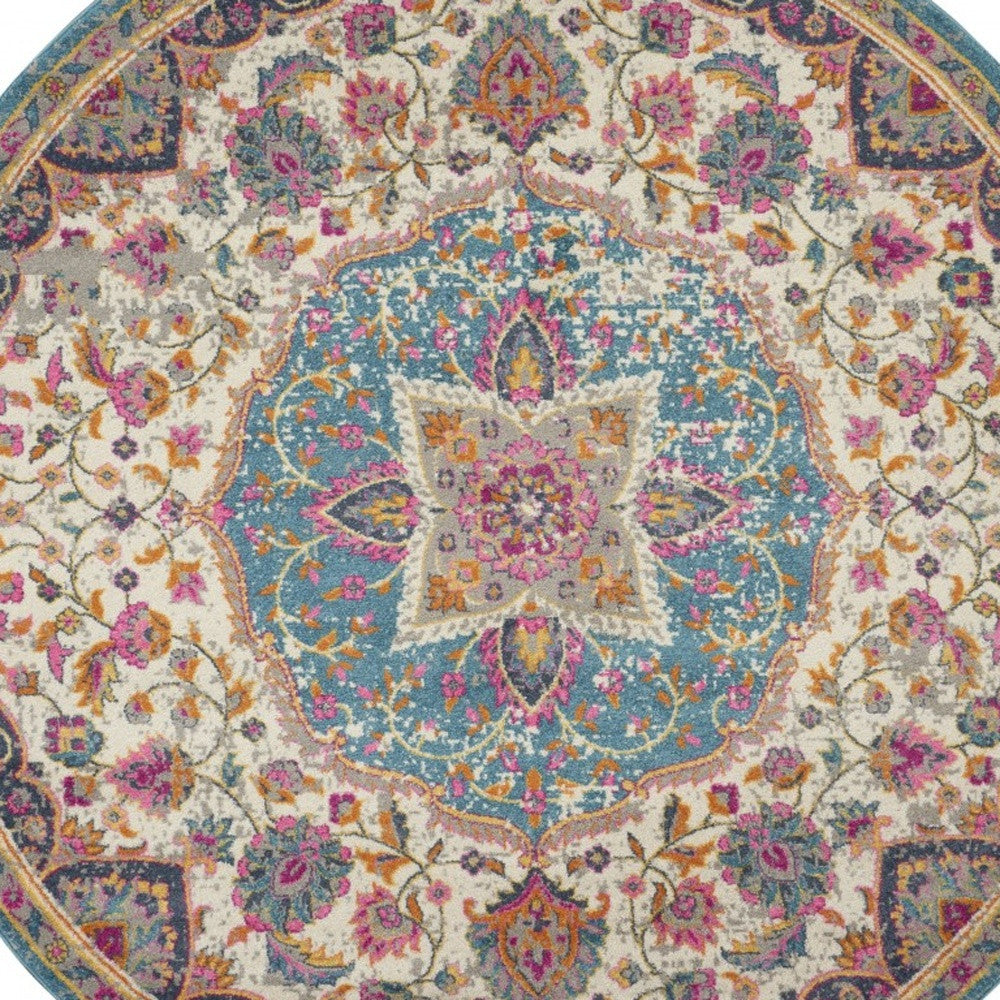 2’ X 3’ Pink And Blue Floral Medallion Scatter Rug