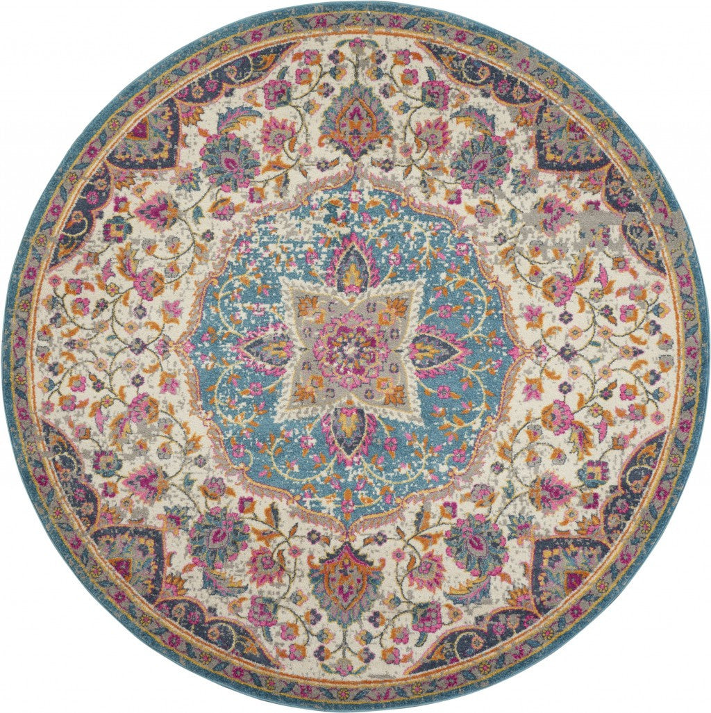 2’ X 3’ Pink And Blue Floral Medallion Scatter Rug