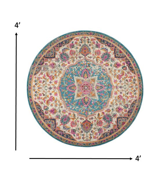 2’ X 3’ Pink And Blue Floral Medallion Scatter Rug