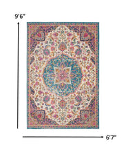 2’ X 3’ Pink And Blue Floral Medallion Scatter Rug