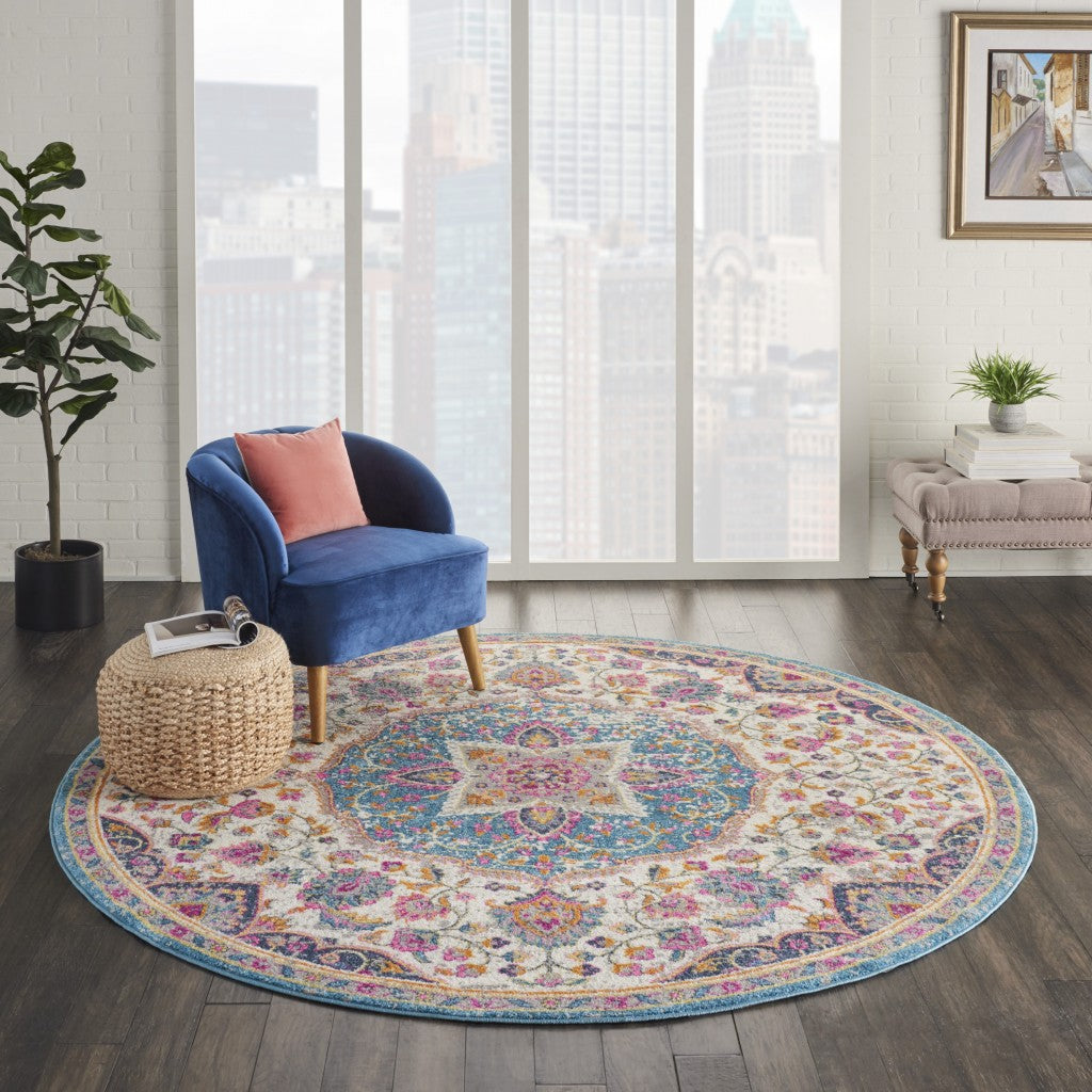 2’ X 3’ Pink And Blue Floral Medallion Scatter Rug