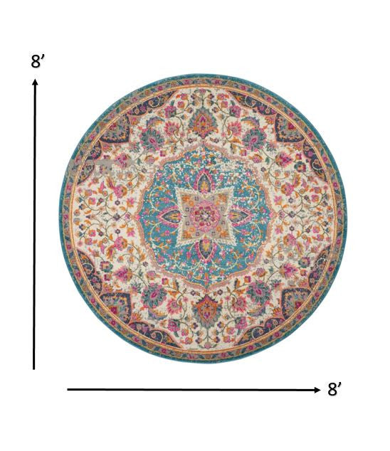 2’ X 3’ Pink And Blue Floral Medallion Scatter Rug