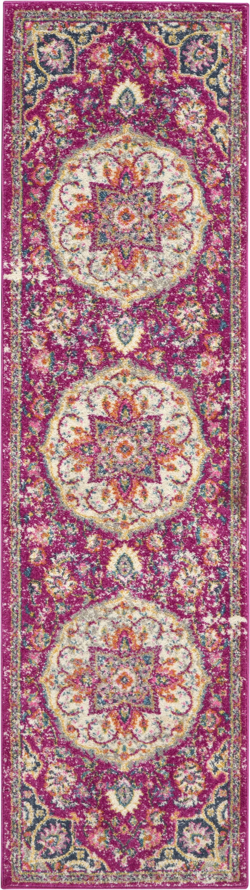 2’ X 6’ Pink And Ivory Medallion Runner Rug