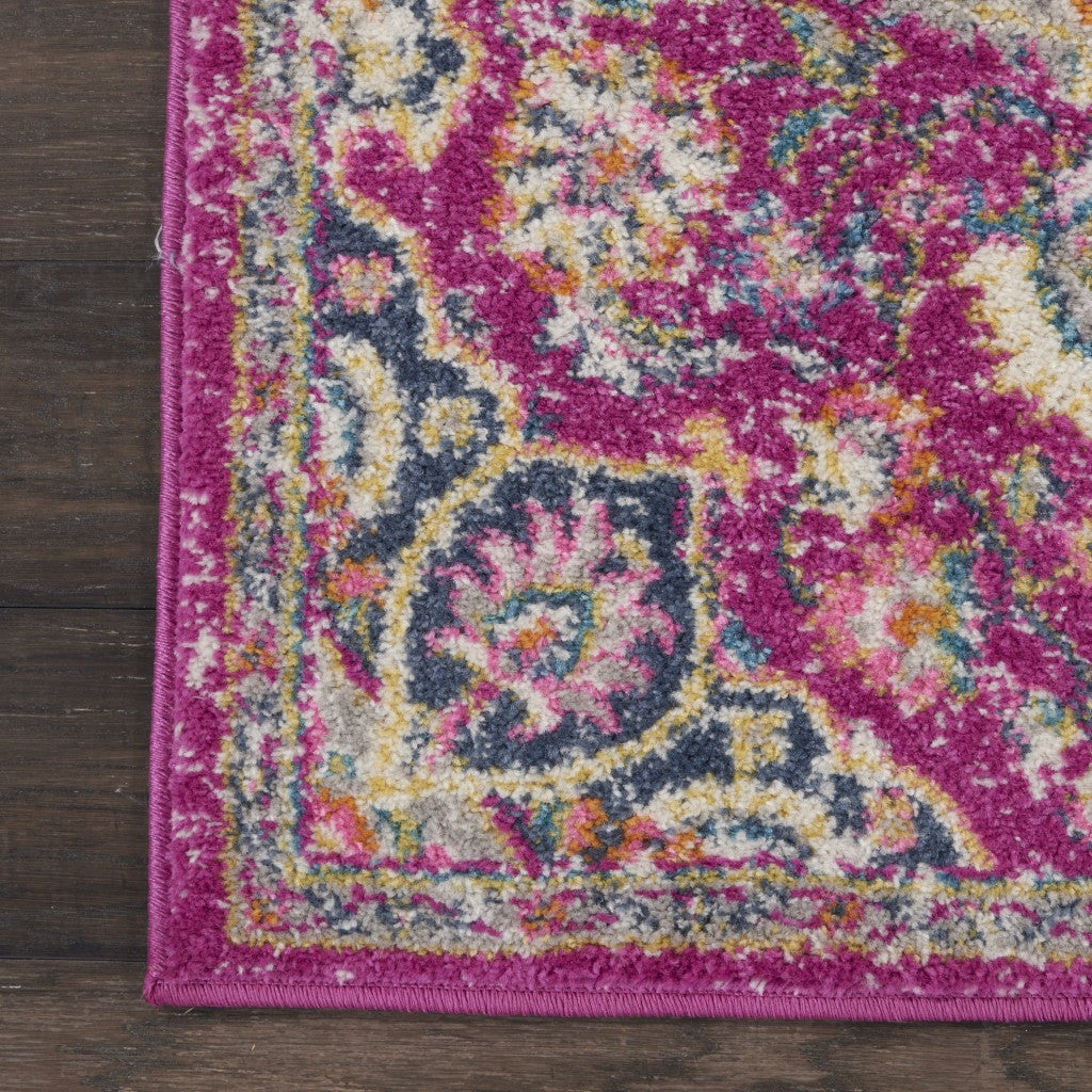 2’ X 6’ Pink And Ivory Medallion Runner Rug