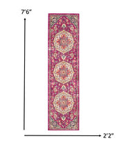2’ X 6’ Pink And Ivory Medallion Runner Rug