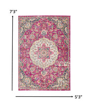 2’ X 6’ Pink And Ivory Medallion Runner Rug