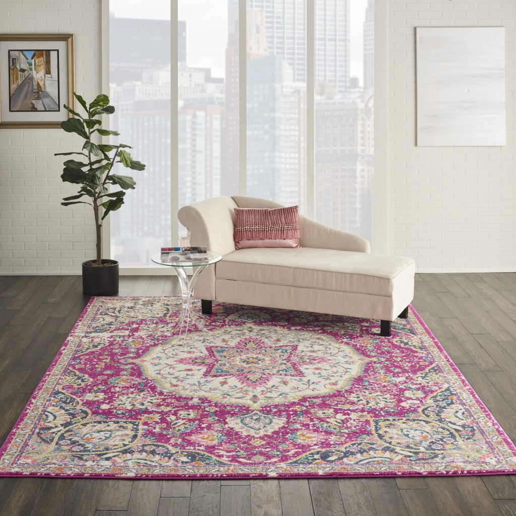 2’ X 6’ Pink And Ivory Medallion Runner Rug