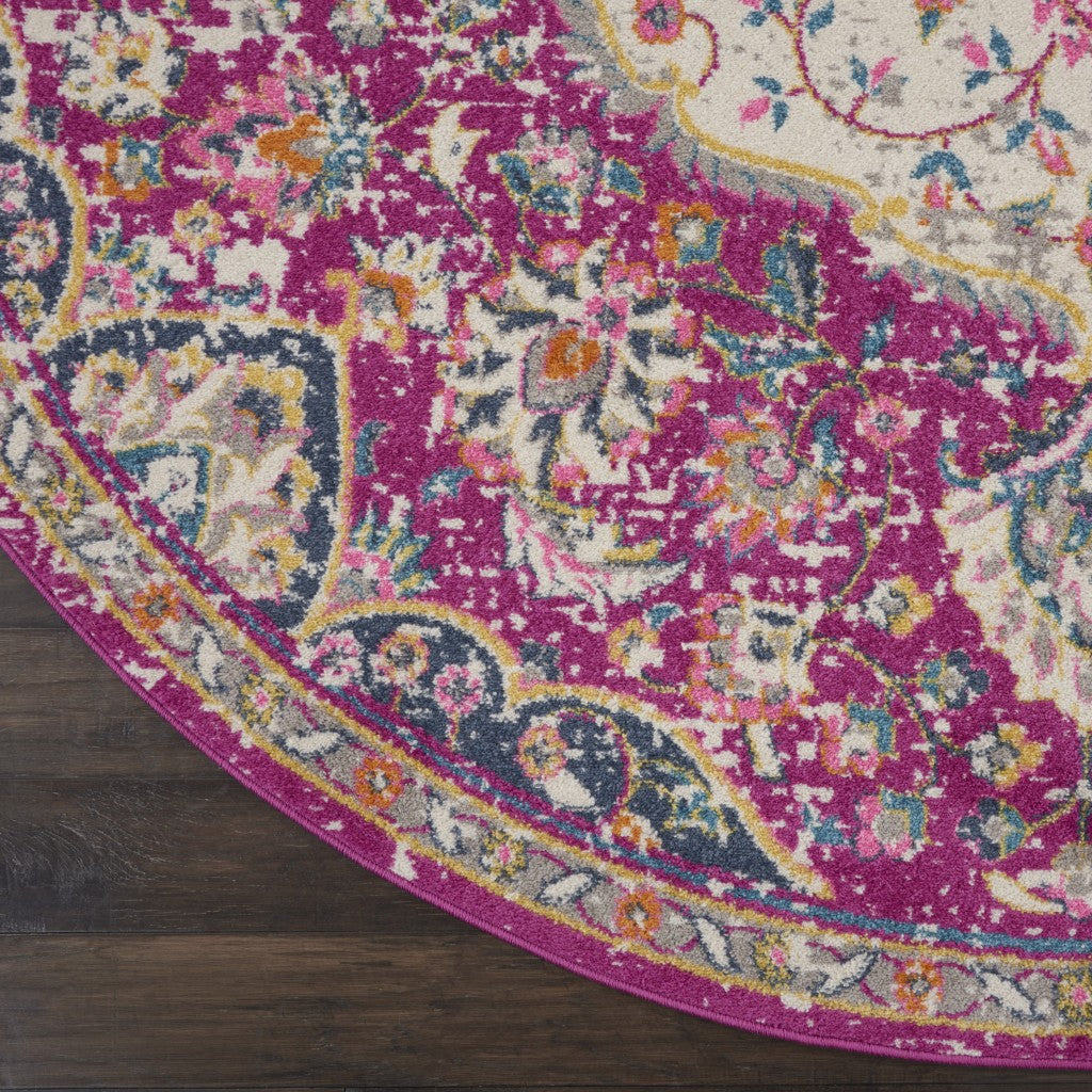 2’ X 6’ Pink And Ivory Medallion Runner Rug