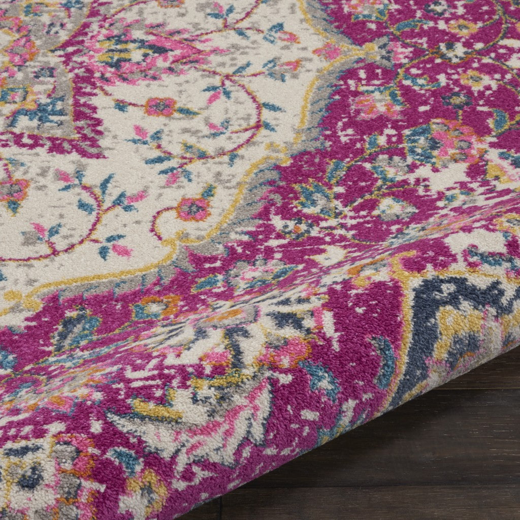 2’ X 6’ Pink And Ivory Medallion Runner Rug