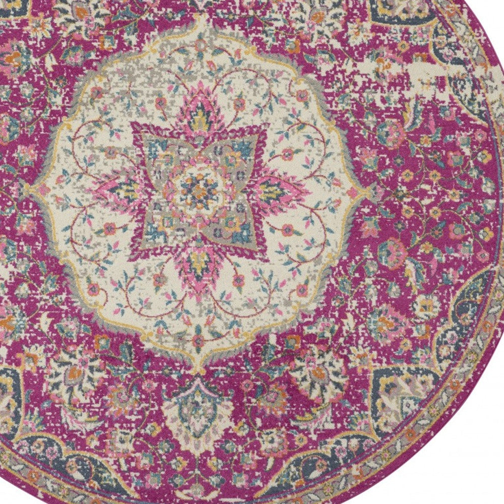 2’ X 6’ Pink And Ivory Medallion Runner Rug