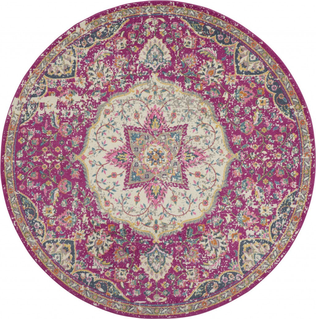 2’ X 6’ Pink And Ivory Medallion Runner Rug
