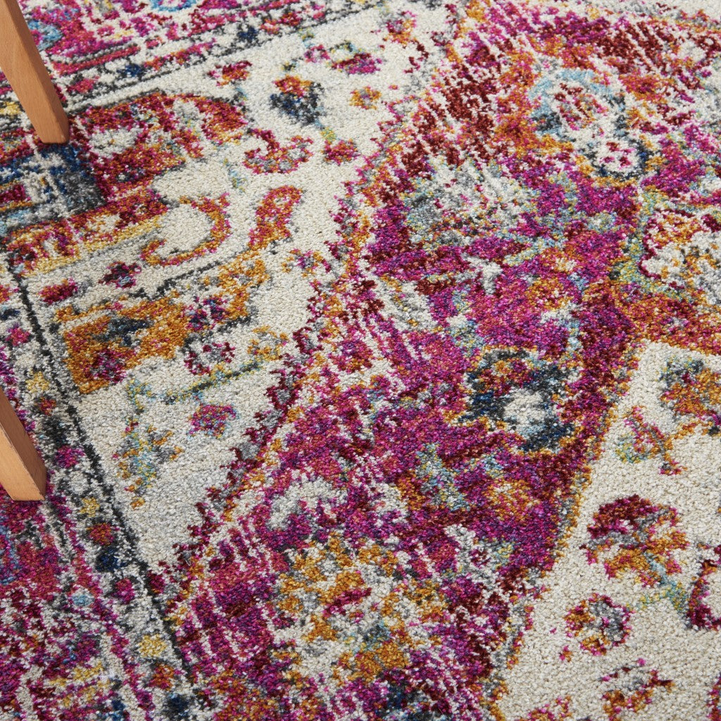 2’ X 8’ Ivory And Pink Oriental Runner Rug