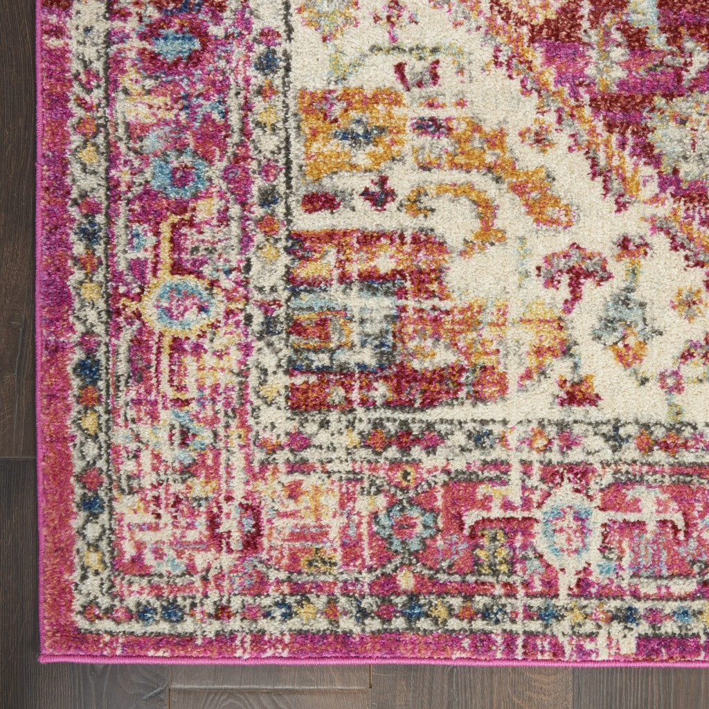 2’ X 8’ Ivory And Pink Oriental Runner Rug
