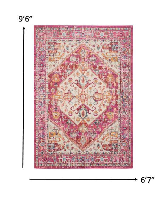 2’ X 8’ Ivory And Pink Oriental Runner Rug
