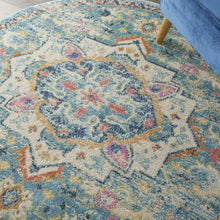 5’ Round Light Blue And Ivory Distressed Area Rug