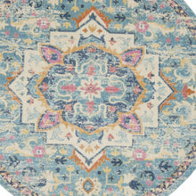 5’ Round Light Blue And Ivory Distressed Area Rug