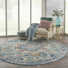 5’ Round Light Blue And Ivory Distressed Area Rug