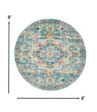5’ Round Light Blue And Ivory Distressed Area Rug