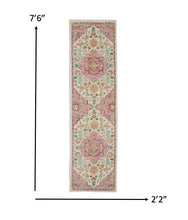 2’ X 8’ Ivory And Pink Medallion Scatter Rug