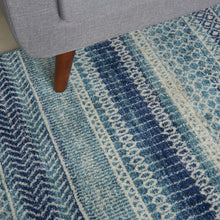 4’ X 6’ Navy Blue Ornate Stripes Area Rug